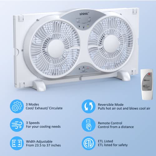shinic Window Fan with Reversible Airflow Quiet, Twin 9" Blades, Full
