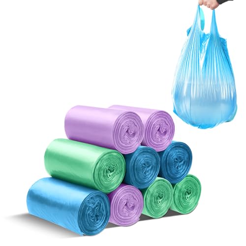 LURNODY 9 Rolls of Small Bin Bags (2 Litres/0.5 Gal) Odourless, Trash Bags Suitable for Car Trash Can, Bathroom Trash Can, Table Trash Can (Purple, Green, Blue, 180 Pieces)
