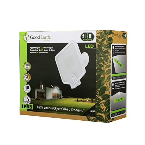 Good Earth Lighting Hyper Bright LED Motion Activated Security Flood - White, 2000 or 7000 Selectable Lumens, 3000K/4000K/5000K Color Selectable Temperature, IP65 Rated