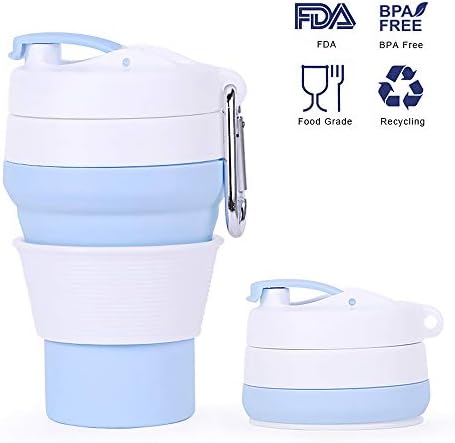 Silicone Collapsible Camping Cup, 350ml/12oz Portable Folding Mug Travel Cup with Lid for Outdoor Travel Hiking or Office, FDA Approve BPA Free (Blue)