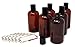 Baire Bottles 8 oz Empty Refillable Plastic Bottles with Squeeze Top, Hand-Press Lids - Hand Soap, Shower, Lotion, Homeopathy, Travel, 6 Pack PET, BPA Free USA (Amber/Brown, Black Disc, Floral Labels)