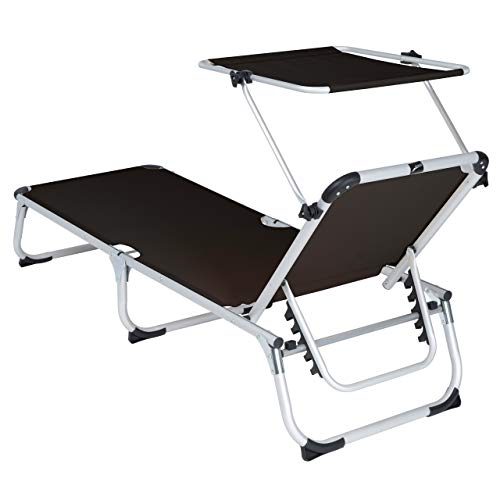 Divero Gartenliege Sonnenliege mit Dach 187x57x30 cm klappbar 5fach verstellbar Aluminiumrahmen Dreibeinliege wetterfest robust Keret (Schwarz) – Bild 3