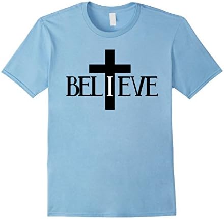 Mens Godly Christian T-Shirt | I Believe In The Cross Of Jesus XL Baby Blue
