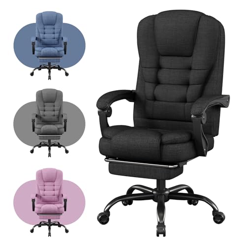SITMOD Executive Office Chair with Footrest, Pocket Spring Fabric Desk Chair, High Back Thick Padding Computer Chair with Linkage Armrests, 90-150° Reclining Ergonomic Task Chair, Black