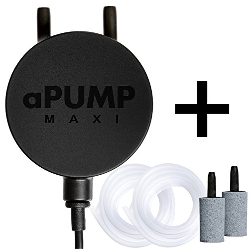 Aquarium Air Pump - Quiet Air Pump - Fish Tank Air Pump - Fish Oxygen Air Pump Accessories Silicone Tubing Air Stone Aquarium Kit - For Aquarium up to 50 Gallons by Apump Maxi Plus - 2 outlets USA