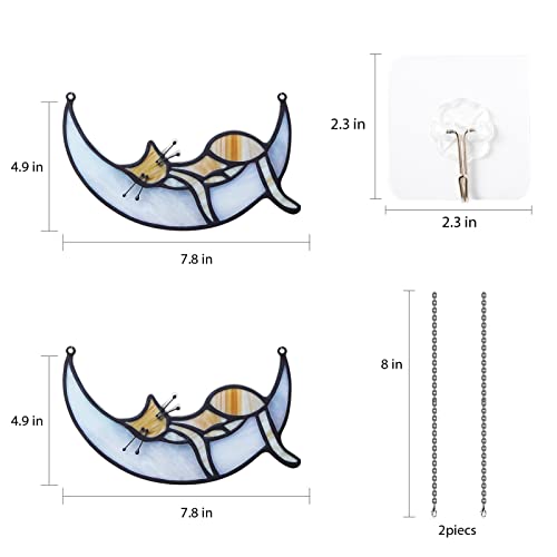 Orange Tabby Cat Decor, 2 Pcs Cat Decor Suncatcher, Window Suncatcher Cat on Moon Memorial Gifts Gifts for Cat Lovers