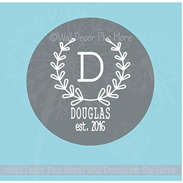 Amazon Com Vinyl Decal Sticker Stencil Monogram With Laurel Leaf Last Name Est Date 6 5 For Etching On Glass