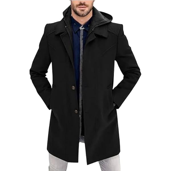 Thatrich Hooded Trench Coat Men Mid Length Winter Coat Lightweight