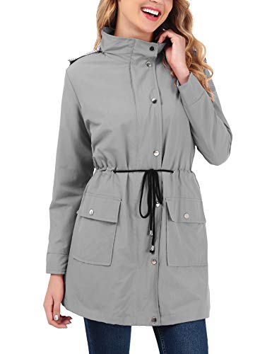 OUTAD Women's Rain Jacket Windbreaker Lightweight Waterproof Raincoats Outdoor Hooded Trench Coats Grey