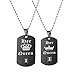Uloveido A Pair of Her Queen Lesbian Pride Necklaces Set for Women with Pink Cubic Zirconia, Dog Tag, Black Titanium Stainless Steel Couple Necklaces with Charm Pendant SN126