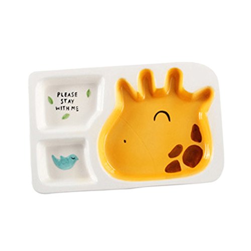 Baoblaze Non-toxic Ceramics Safe Kids Divided Dinner Plate, for Food Soup Eating Utensil, Toddlers Dinnerware Baby Feeding Tray - Giraffe, 27.5x16.5x3cm