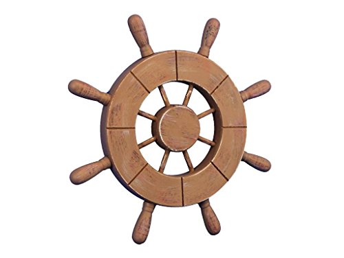 Rustic Wood Finish Decorative Ship Wheel 9" - Wooden Ships Wheel - Boat Steerin