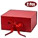 WRAPAHOLIC 2Pcs Red Gift Box with Satin Ribbon, 8x8x4 Inches Collapsible Gift Box with Magnetic Closure for Party, Wedding, Gift Wrap, Bridesmaid Proposal, Storage