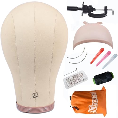 XTREND 23 Inch Cork Canvas Head for Hair Extension/Lace Wigs/Display Cork Canvas Block Head Mannequin Manikin Head Wig Stand/Head Dryer/Making Wig Drying Styling Coloring with Stand