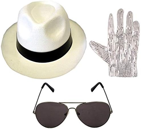 Islander Fashions Adults Michael Jackson Style Gangster Hat Pop Glasses Gloves Set Party Accessory One Size