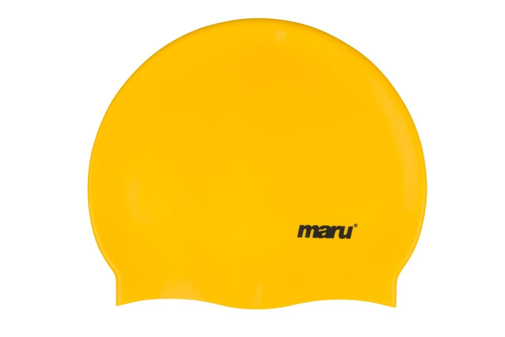 Maru Silicone Swim Cap (Yellow) – Smooth, Easy-Fit Silicone Swimming Cap for Adults & Kids (One Size Fits All) – Durable Swimming Hat for Speed, Comfort & Chlorine Protection