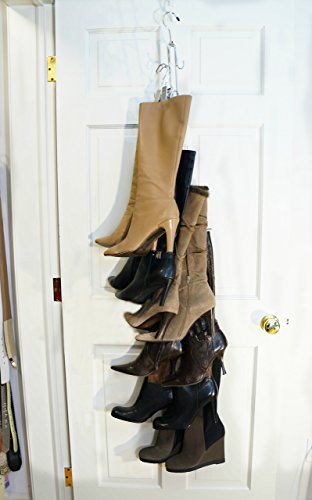 NEW IMPROVED SYSTEM: Boot Stax-- Vertical Boot Storage System-- 1 Hanging Swivel Rod with 12 Hooks - Includes 6 Boot Hangers (Boot Stax)