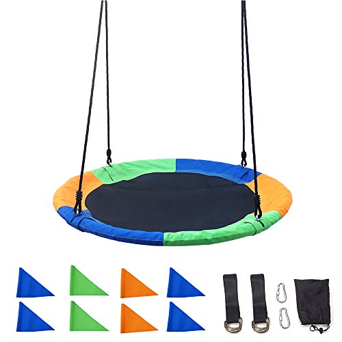 Saucer Tree Swing Seat with Straps and Flags Giant 40 Inches Saucer Swing Outdoor Play for Kids