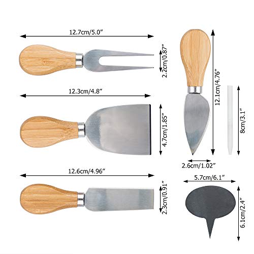 Set of 12, Wood Handle Cheese Knives with Cheese Markers and Soapstone Chalks, findTop 4 Pieces Cheese Slicer Cheese Cutter, 6 Pieces Natural Slate Cheese Labels, 2 Pieces Soapstone Chalks