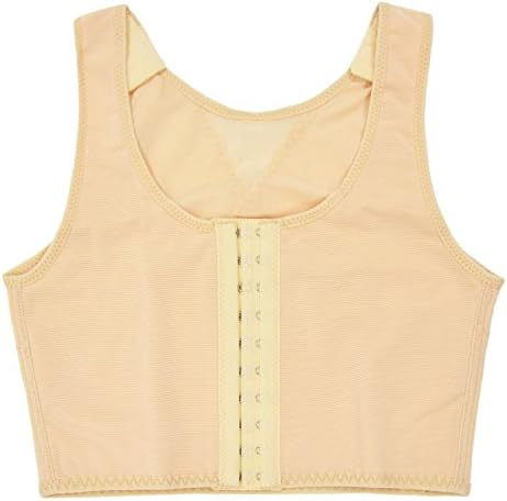 Short Vest Chest Binder 3 Rows Flat Front Hook Tank Compression For Women Tomboy Lesbian(Beige L)