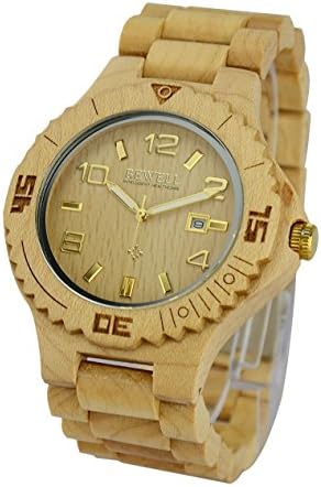 Ideashop® Golden Numbers Wooden Watches Japan Quartz Movement Natural Wood Watch With Calendar Date NEW Design Statement Wristawatches For Women and Mens Gift