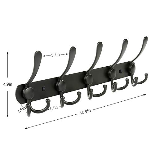 PHINGEER Wall Mount Coat Rack, Heavy Duty Stainless Steel Rack with 5