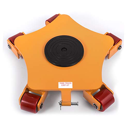 OrangeA Industrial Machinery Mover 11000Lbs Capacity Machinery Mover Skates 5 Rollers 360 Degree Rotation Machinery Mover Dolly with 39 Inch Push Rod (5T with Bar/ 360° Rotation)