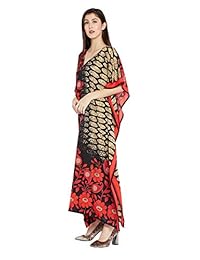 Goood Times - Kimono largo de Kaftan con diseño floral rojo y negro, talla grande, para mujer