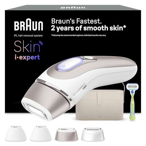Braun Skin I·Expert Epilatore Luce Pulsata Smart, Depilatore Corpo Donna, Alternativa Laser Peli Donna, App Gratuita, Include Pochette, Rasoio Venus, Luce Pulsata Braun, 4 Testine Viso e Corpo, Pl7387