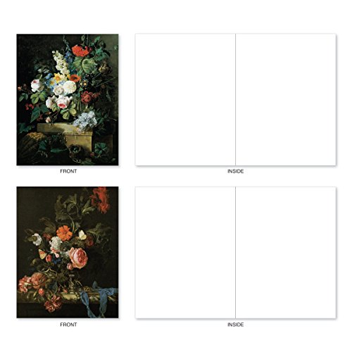 10 Assorted Flower Note Cards with Envelopes - 'Baroque Blooms' Blank Greeting Cards - Elegant All Occasion Card for Wedding, Thank you, Baby - Stationery Notecards 4 x 5.12 inch M10020BK