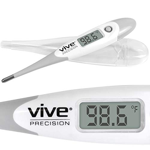 Vive Precision Oral Thermometer - Digital Basal Body Temperature Monitor for Fevers - Electronic Axillary Underarm, Quick, Accurate, Waterproof, Medical Rectal, Armpit Device - Adults and Children