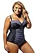 LittleLittleSky Womens Sexy Black Grey Color Block Ruched Plus Size Swimwear One Piece Swimsuits ((US 14-16) XL, Black Grey)
