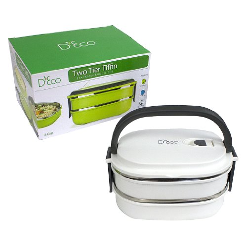 Stacking lunch box - two tier tiffin w/ vacuum seal lid…
