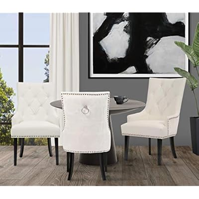 Iconic Home Cadence Dining Side Chair Button Tufted PU Leather Velvet Polished Brass Nailheads Espresso Finished Wooden… 418V51mHJnL