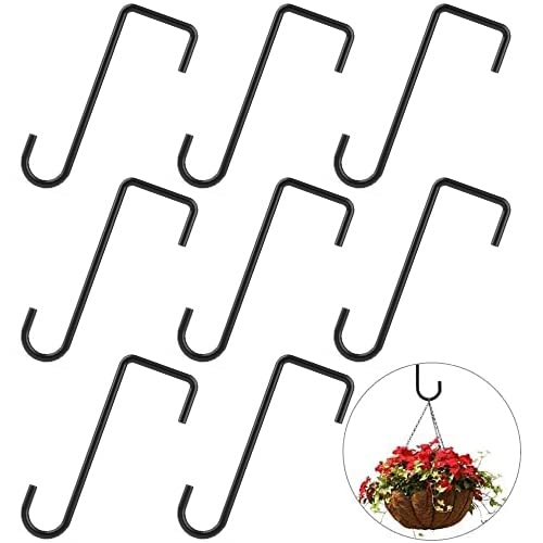GEEDIAR 8 Pcs Fence Hooks, 2 x 6 inch Patio Hangers Black Powder Coated Steel Fence Hangers for Hanging Plants, Planters, Bird Feeders, Pool Tools