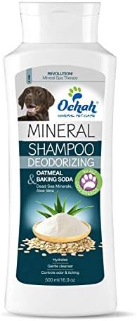 Ochah All-Natural Mineral Salt Pet Shampoo- DEODORIZING with Oatmeal, Baking Soda, Dead Sea Minerals & Aloe Vera- Gently Deodorizes & Cleans- 16.9oz