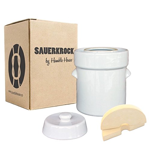 Humble House Fermentation Crock German-Style SAUERKROCK "Family" 10 Liter (2.6 Gallon) Water Sealed Jar, Lid and Weights in Natural White - For Fermenting Sauerkaut, Kimchi and Pickles!