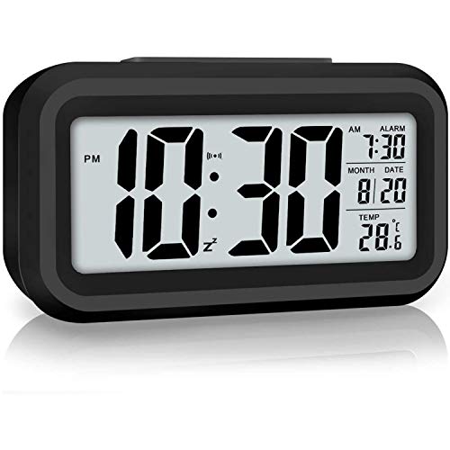 Elegant Enteprise Multifunctional Alarm Clock Digital Smart Alarm Clock with Clear LCD Display Automatic Sensor, Date & Temperature for Bedroom, Students (Black) Elegant Enteprise Multifunctional Alarm Clock Digital Smart Alarm Clock with Clear LCD Display Automatic Sensor, Date & Temperature for Bedroom, Students (Black)