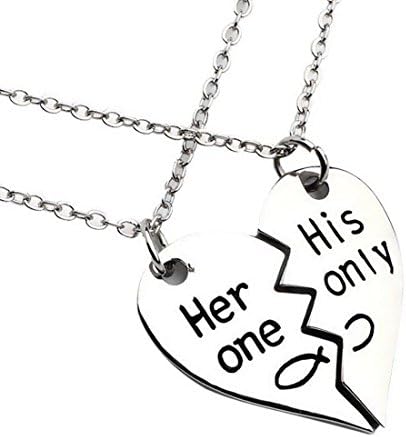 Pair of Broken Heart Necklaces, Quality Silver–Plated Alloy Metal, Teen Girlfriend/Boyfriend Gift