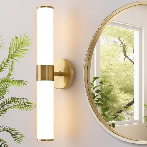 Vaziden Lámparas de baño doradas, luces de tocador para espejo con pantalla de vidrio lechoso, apliques de pared de 50.8 cm arriba y abajo para baño, dormitorio, sala de estar, pasillo - Bombilla no