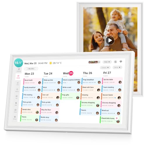 Digital Calendar Wall Touch Screen, 10.1 Inch Smart Chore Chart & Family Schedule Organizer, No Subscription Electronic Calendar for Family, Meals, Photo Display, Wall/Desk Mount, Gifts for Women Men
