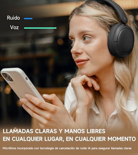 W800BT Pro Auriculares con Cancelación Activa del Ruido Híbridos, Bluetooth 5.4, Audio Hi-Res, Reducción del Ruido de Las Llamadas AI, 45 Horas de Autonomía, Carga Rápida, Plegable - Negro