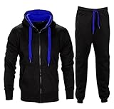Janisramone New Kids Boys Contrast Drawcord Fleece Hooded Top Bottom Set Jogging Tracksuit
