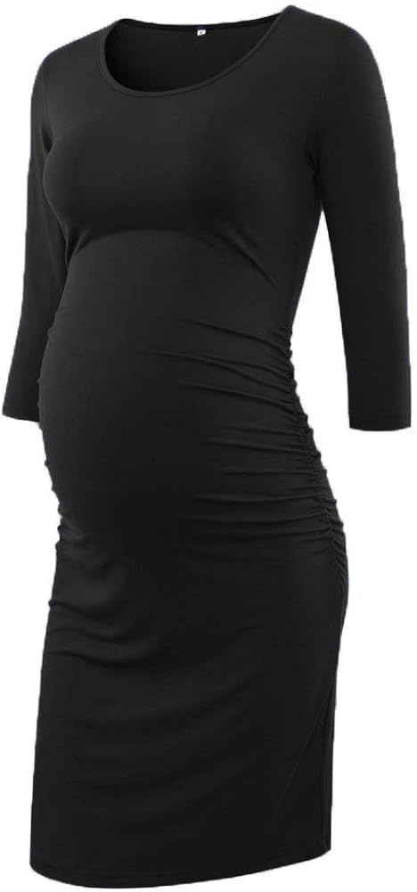 Liu & Qu Women's Maternity Bodycon Ruched Side Dress Casual Short & 3/4 Sleeve Dress for Daily Wearing Or Baby Shower at  Women’s Clothing store