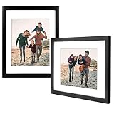 Yome 11x14 Black Picture Frames, Collage Photo Frames Set Made of Solid Wood and Plexiglass for Wall Display Pictures 8x10 with Mat, Mounting Hardware Included, 2 pack