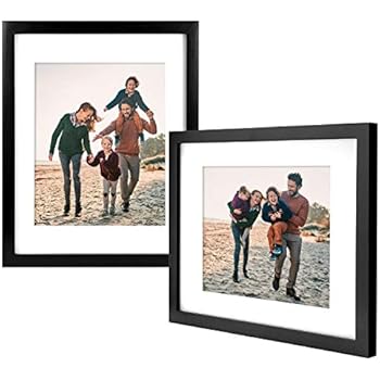 Yome 11x14 Black Picture Frames, Collage Photo Frames Set Made of Solid Wood and Plexiglass for Wall Display Pictures 8x10 with Mat, Mounting Hardware Included, 2 pack