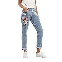 SITENG Womens Embroidery Jeans Light Blue Washed Denim Ripped Cotton Distressed Pants,8,Light Blue