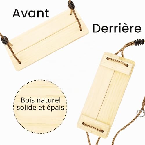 KINSPORY Children's Wooden Swing Outdoor Wooden Swing with Adjustable Hemp Rope - For Indoor and Outdoor Use, Maximum Load 130 kg