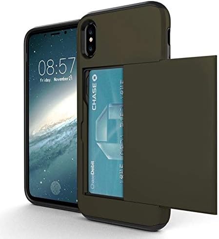 OMD iPhone X/Xs Case with Card Holder Slot Shockproof Phone Case with Hard Protective Credit Card Matte Cover for iPhone X [2017] / Xs [2018] - Midnight Green