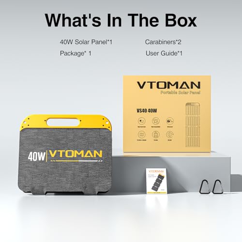 VTOMAN VS40 Portable Solar Panel 40W 13.9V, 25% High Efficiency Foldable | Solar Panel /IP67 Waterproof,Type-C USB-A Connectors,PD30W ,Light Weight for Phone,Power banks,Flashlights
